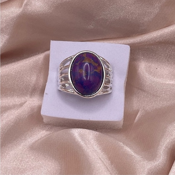 BOHEMIAN PURPLE STONE SILVER RING  SIZE 9 - Picture 4 of 4